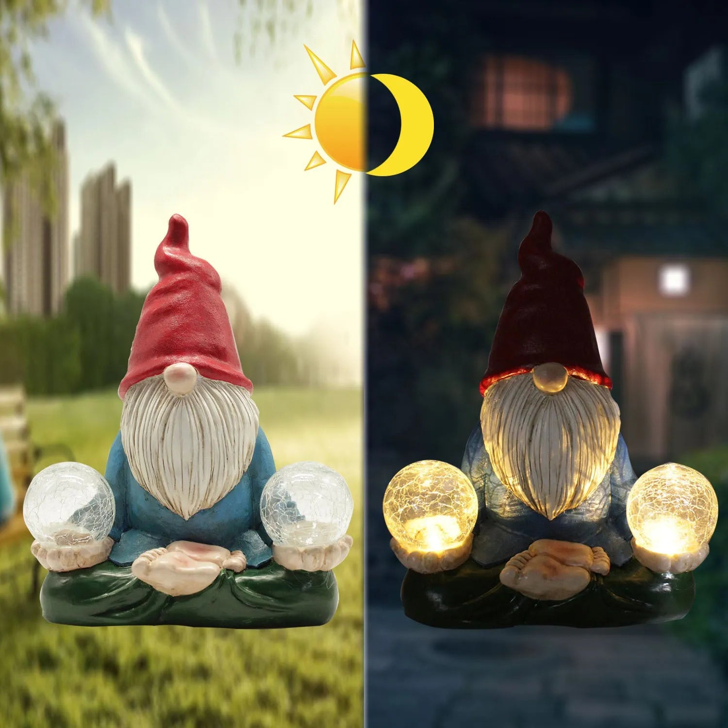 Solar LED resin dwarf doll outdoor statue measuring 27x20cm for garden decoration