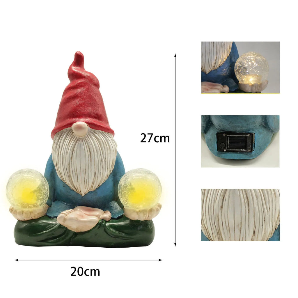 Solar LED resin dwarf doll outdoor statue measuring 27x20cm for garden decoration