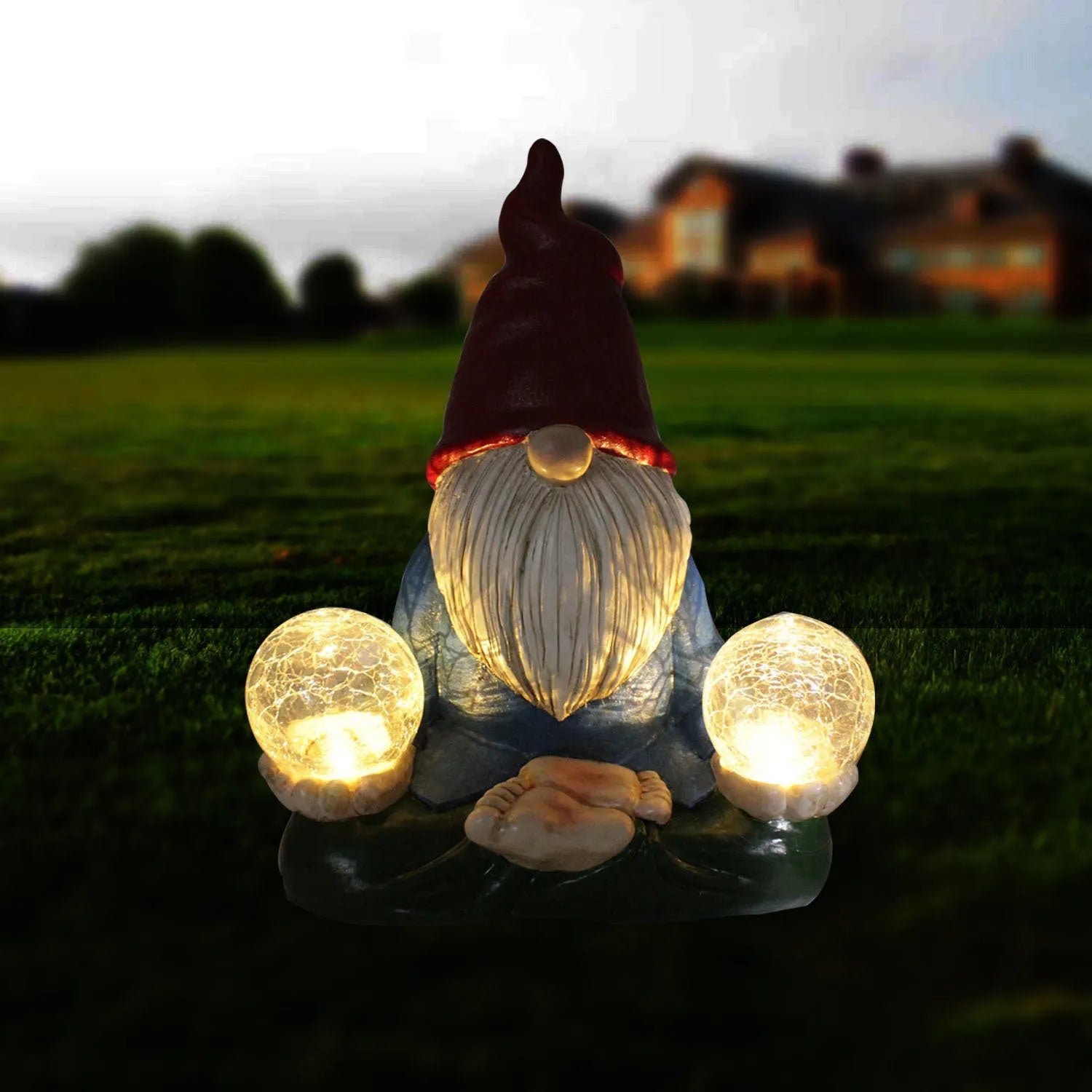 Solar LED resin dwarf doll outdoor statue measuring 27x20cm for garden decoration