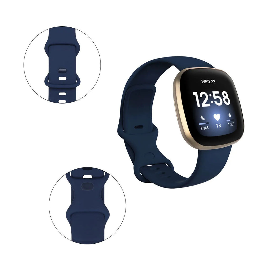 TPU silicone replacement strap for Versa3 smartwatch in multiple colours, showing adjustable buckle.
