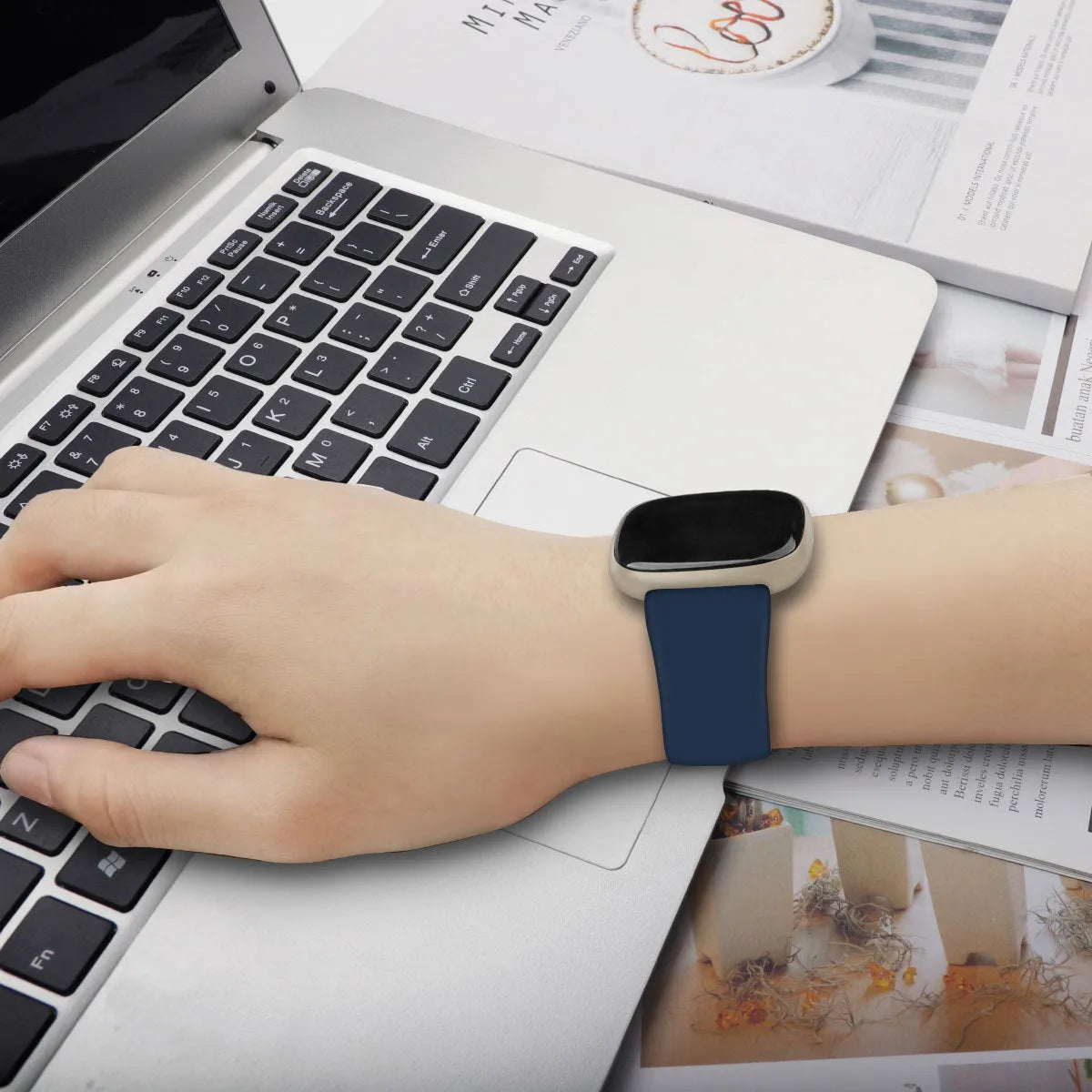 TPU silicone replacement strap for Versa3 smartwatch in multiple colours, showing adjustable buckle.