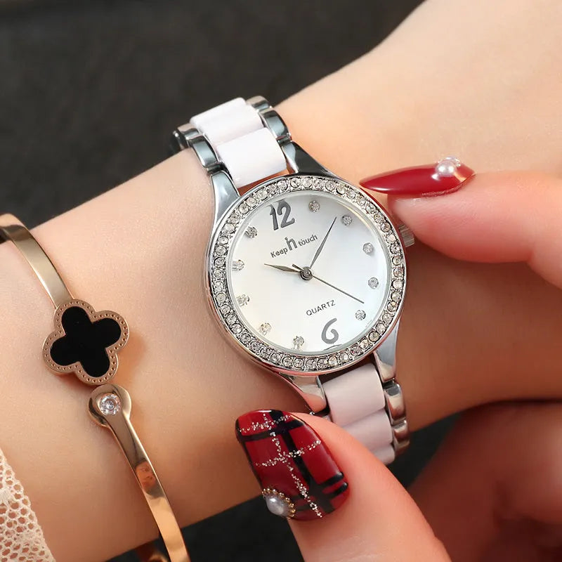 Women Watches Luxury Quartz Female Wrist Watches Fashion Casual Diamond Ladies Watch Gifts For Women Clock With Box Reloj Mujer Alloy Ceramic 28mm Gold Silver 30m Waterproof Mineral Glass