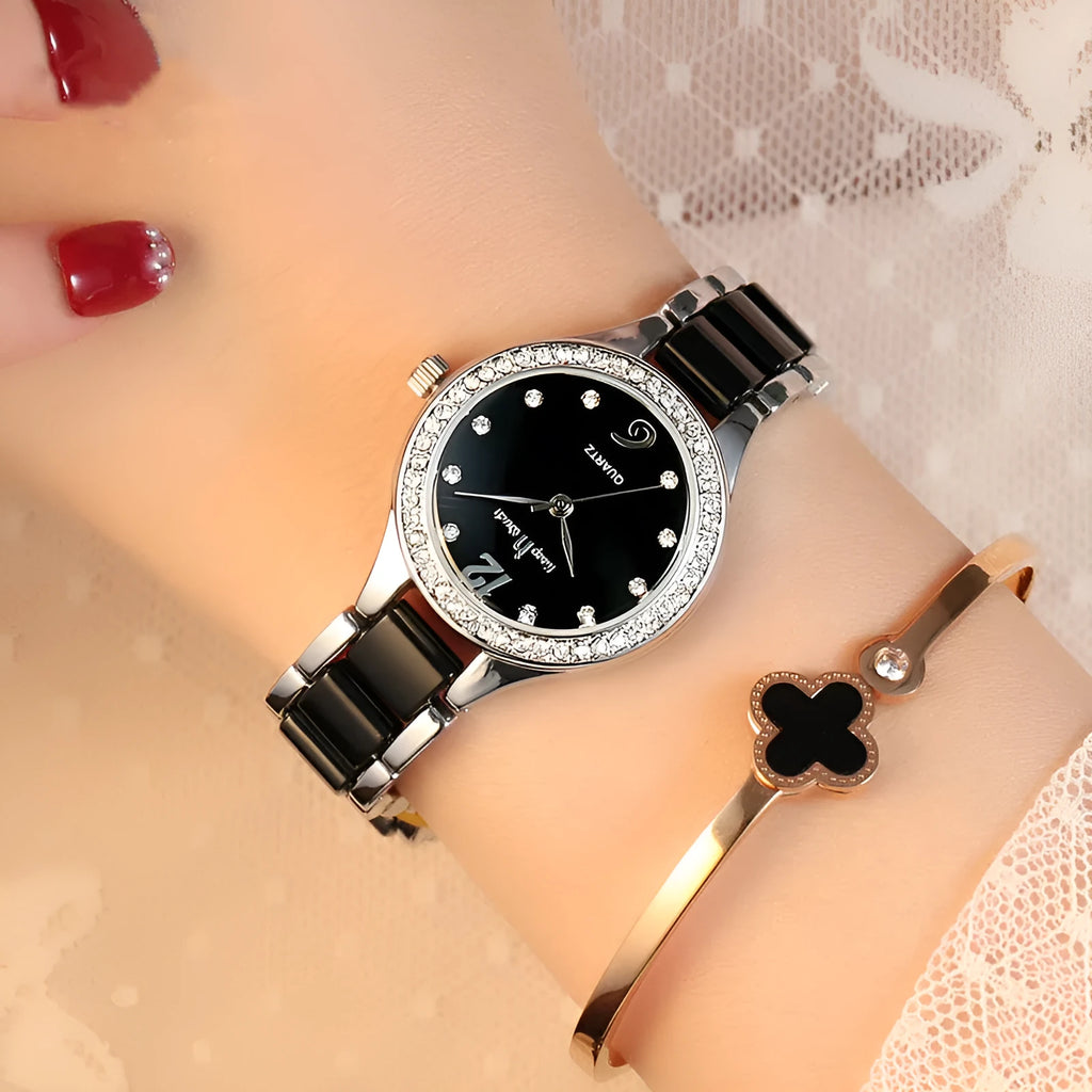 Women Watches Luxury Quartz Female Wrist Watches Fashion Casual Diamond Ladies Watch Gifts For Women Clock With Box Reloj Mujer Alloy Ceramic 28mm Gold Silver 30m Waterproof Mineral Glass