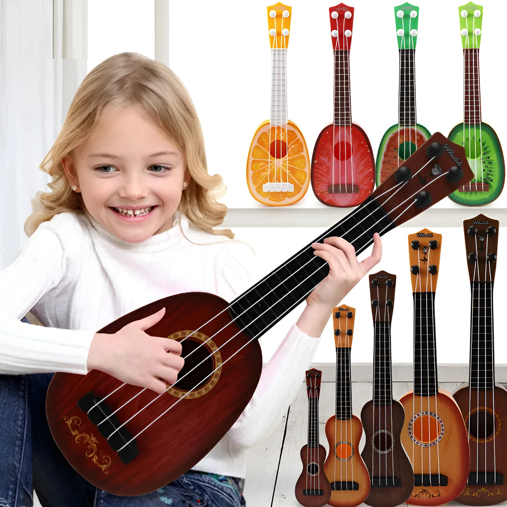 Children's simulation ukulele musical toy with retro guitar styling and safety plastic construction