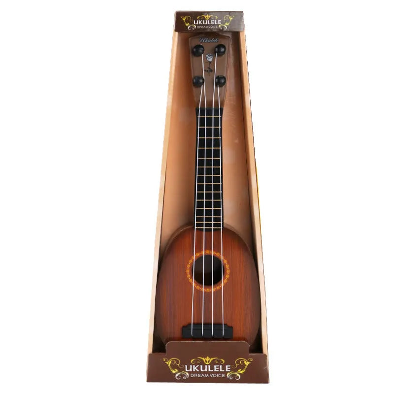 Children's simulation ukulele musical toy with retro guitar styling and safety plastic construction