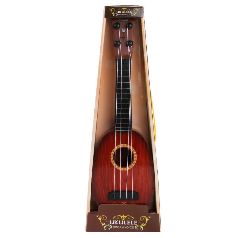 Children's simulation ukulele musical toy with retro guitar styling and safety plastic construction