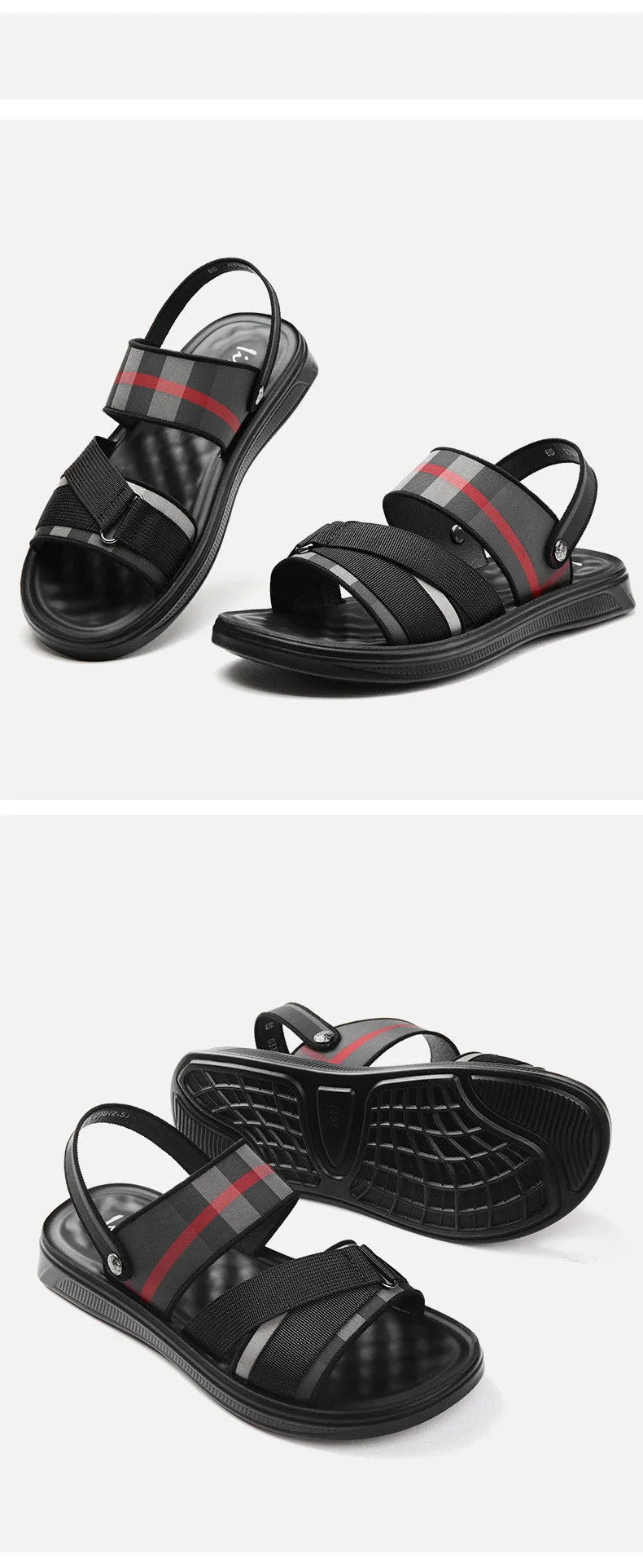 Youth leisure sports sandals with a blue Lycra upper and polyurethane sole on a size chart.