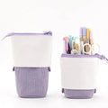 Corduroy retractable pencil case in round plain design with PU leather trim, green colour option