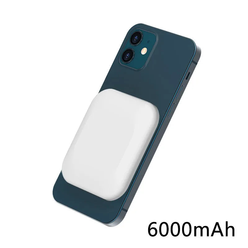 Magnetic wireless charging power bank compatible with iPhone Magsafe in black, blue, green, or white colours
