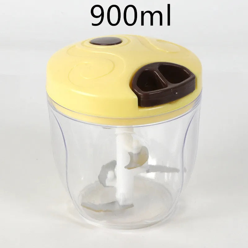 Green manual kitchen chopper and meat grinder with three blades, showing 500ml capacity.