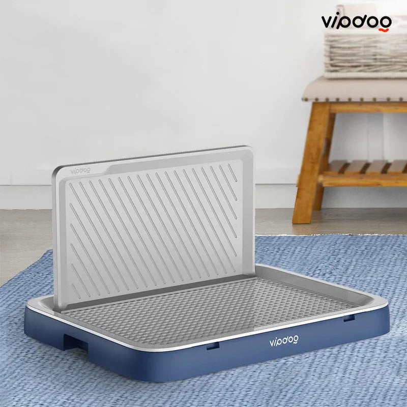 Large PVC dog urinal with wall-mount standard, shown in blue grey or white, for indoor pet toileting