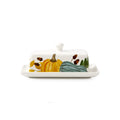 Square ceramic butter box with floral pattern and lid for cutlery storage