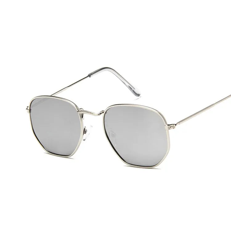 Metal polygonal sunglasses with retro metal frame and AC lenses, available in styles A to J