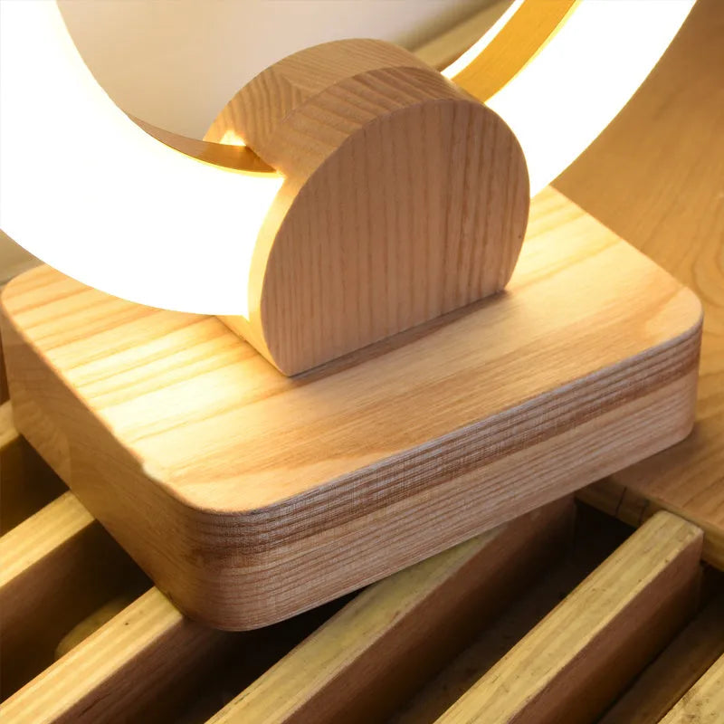 Modern Nordic style circular wooden art chandelier with acrylic shade and LED light
