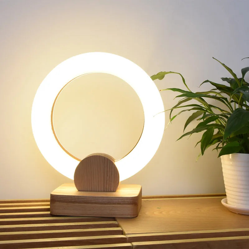 Modern Nordic style circular wooden art chandelier with acrylic shade and LED light