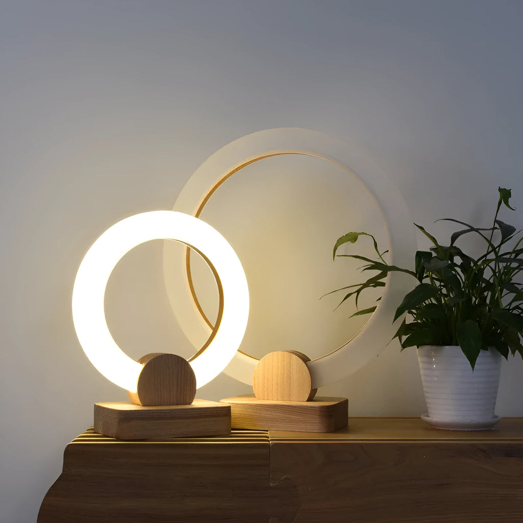 Modern Nordic style circular wooden art chandelier with acrylic shade and LED light