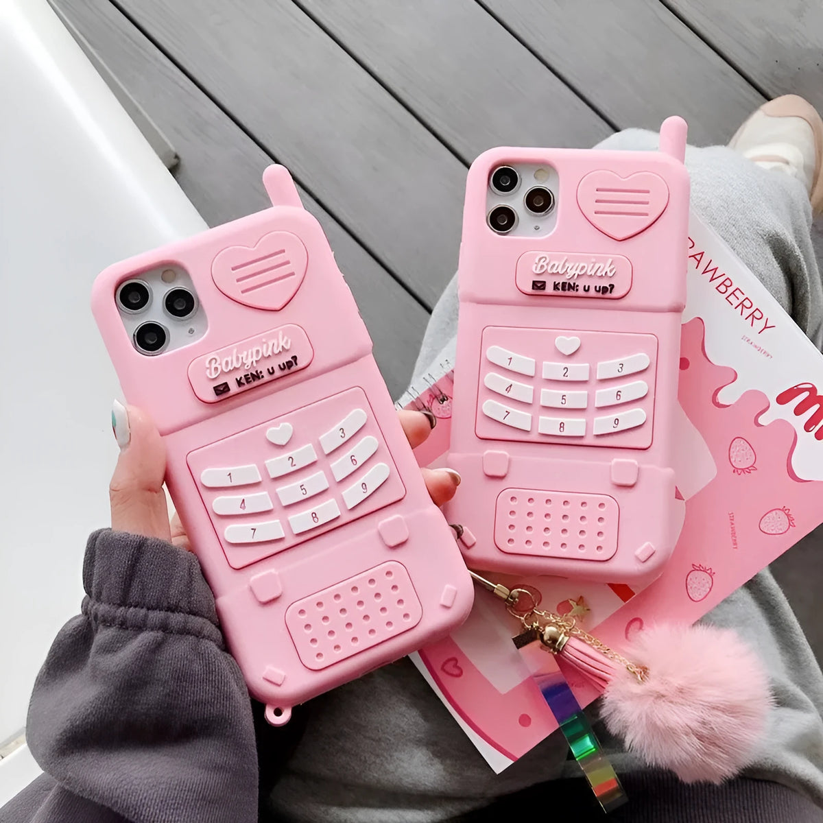 Pink Big Brother Xiaomi phone case in all-inclusive TPU, available with optional fur ball pendant