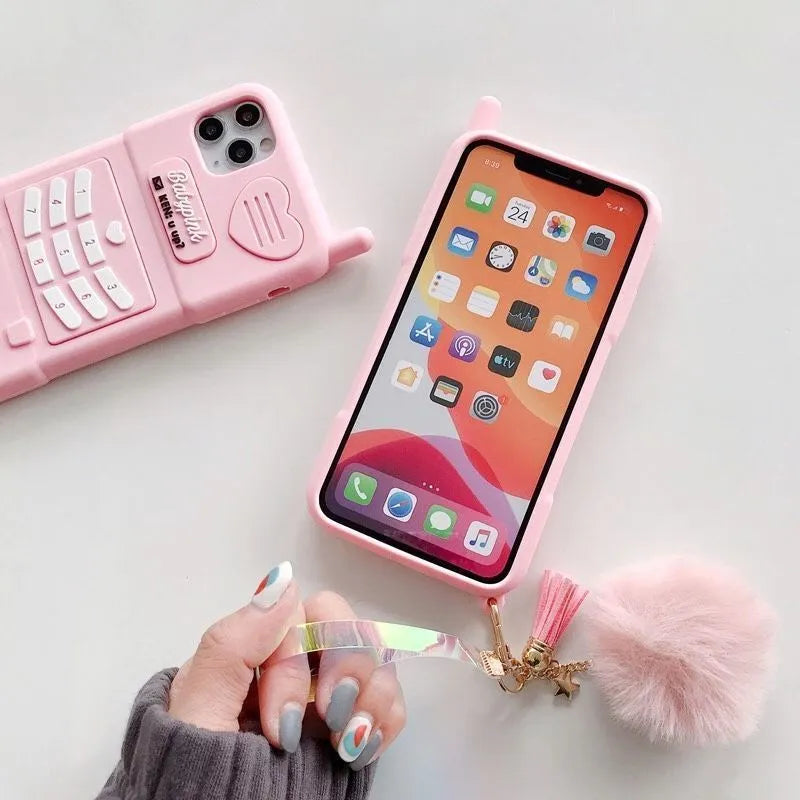 Pink Big Brother Xiaomi phone case in all-inclusive TPU, available with optional fur ball pendant