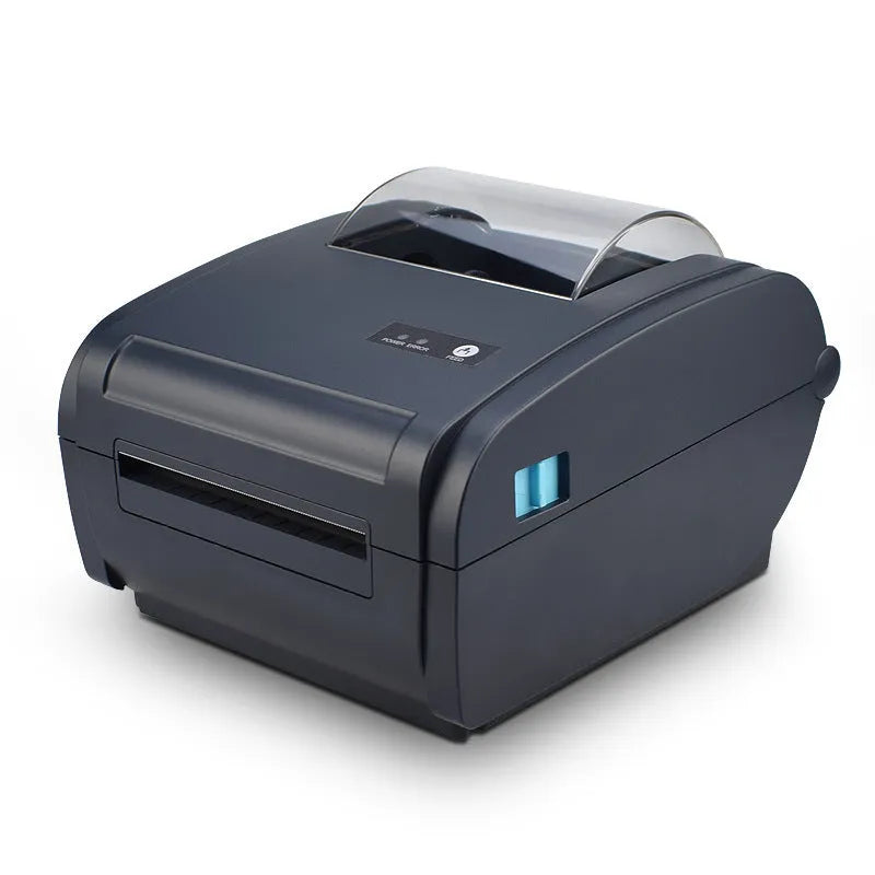 ZJ-9210 direct thermal label printer printing a 4x6 shipping label on a desk with USB cable