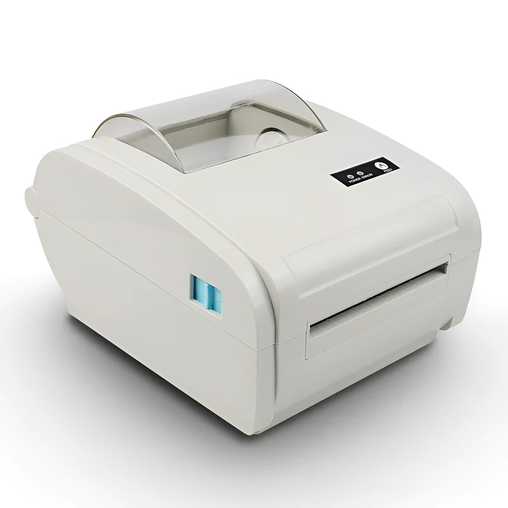 ZJ-9210 direct thermal label printer printing a 4x6 shipping label on a desk with USB cable