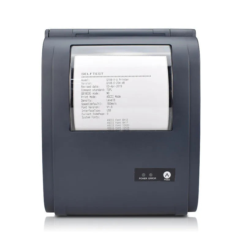ZJ-9210 direct thermal label printer printing a 4x6 shipping label on a desk with USB cable
