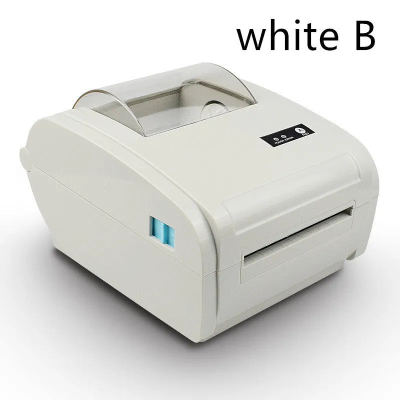 ZJ-9210 direct thermal label printer printing a 4x6 shipping label on a desk with USB cable