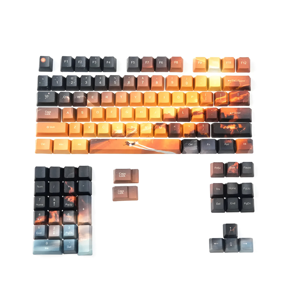 Saturn engraved mechanical keyboard keycap set showing front and side legend options for 108+2 key replacement