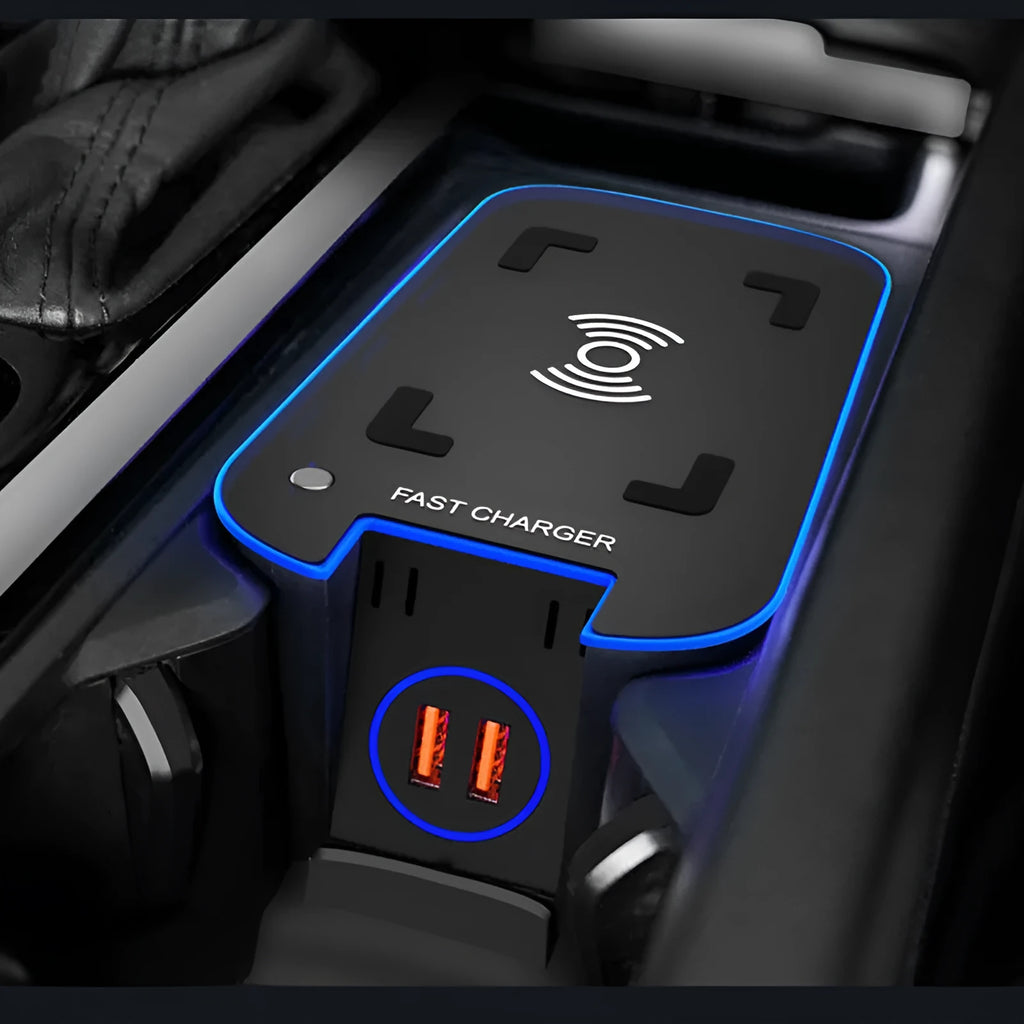 Car wireless charger fast charging modification in black ABS with Qi compatibility