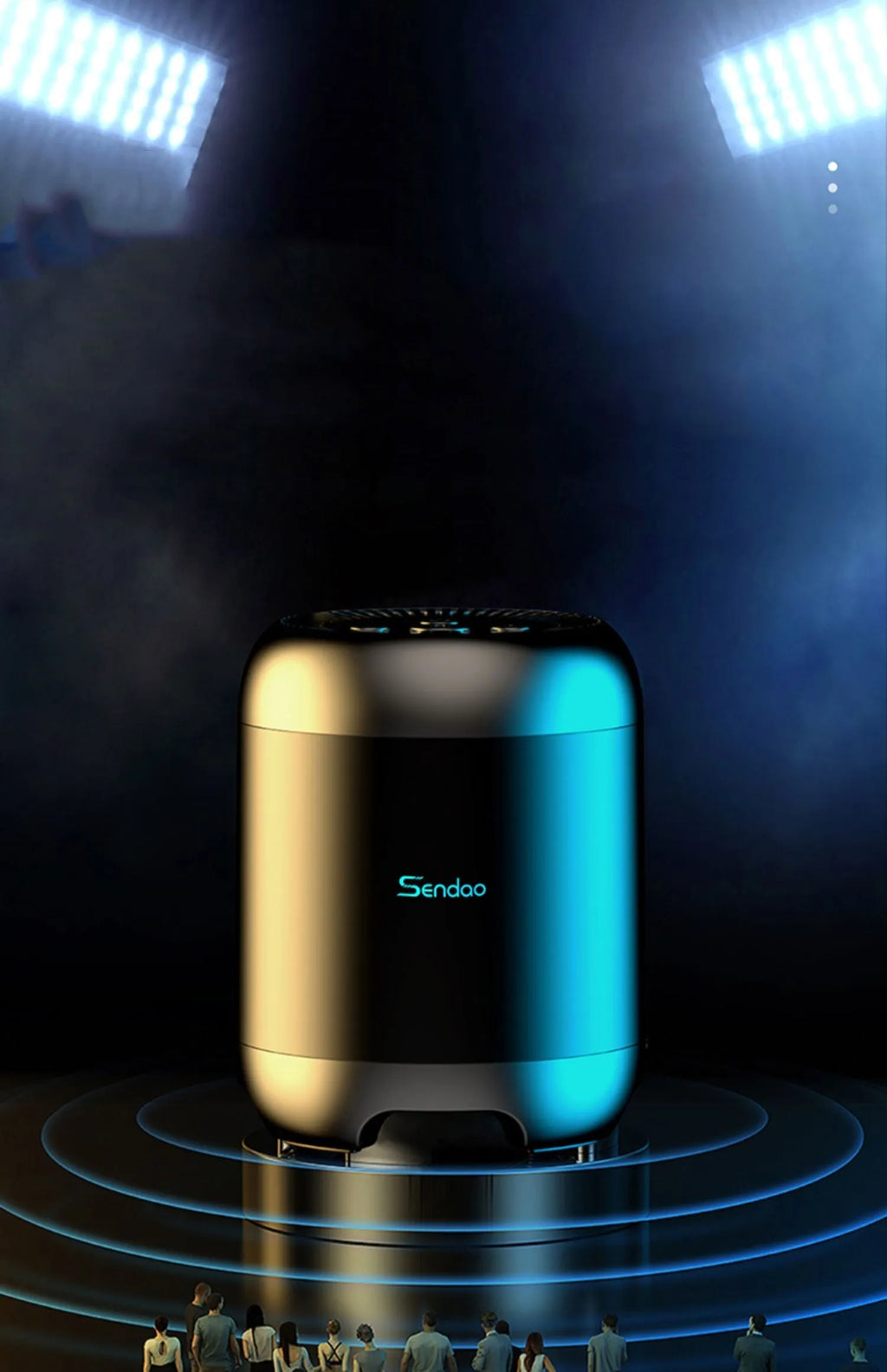 Small black or white cube-shaped Bluetooth speaker with SD card slot and USB port for charging.
