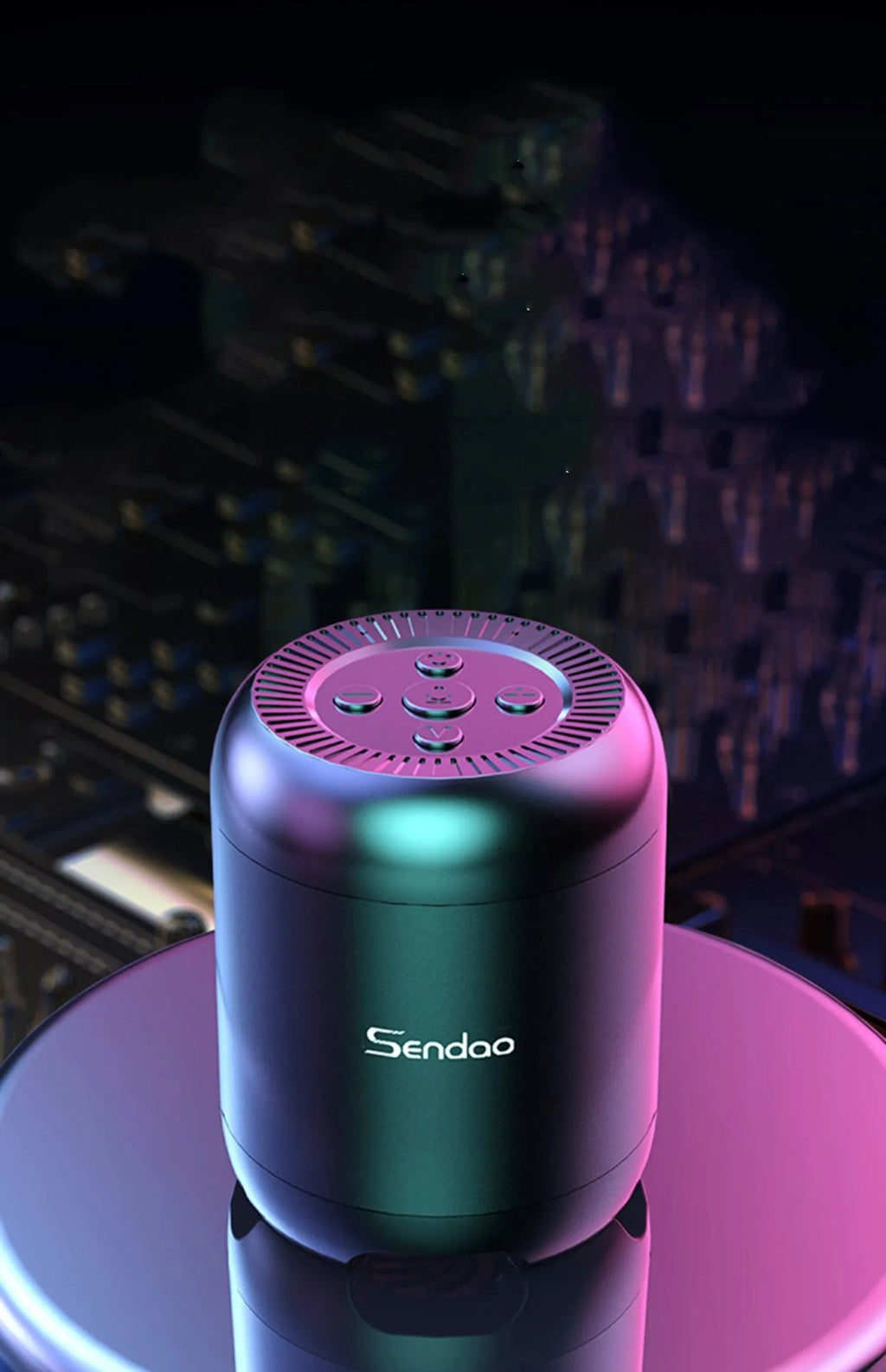 Small black or white cube-shaped Bluetooth speaker with SD card slot and USB port for charging.
