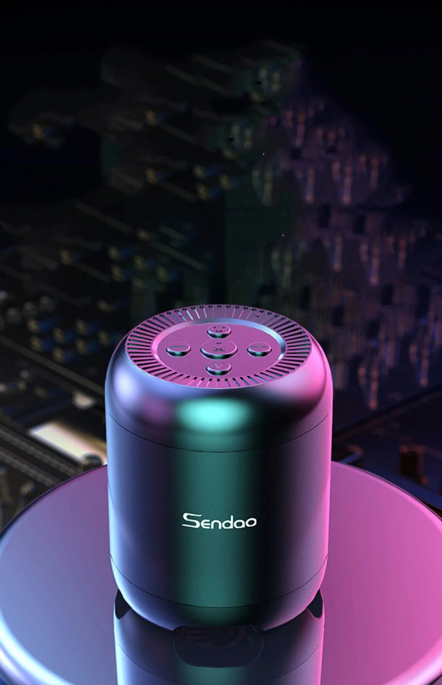 Small black or white cube-shaped Bluetooth speaker with SD card slot and USB port for charging.