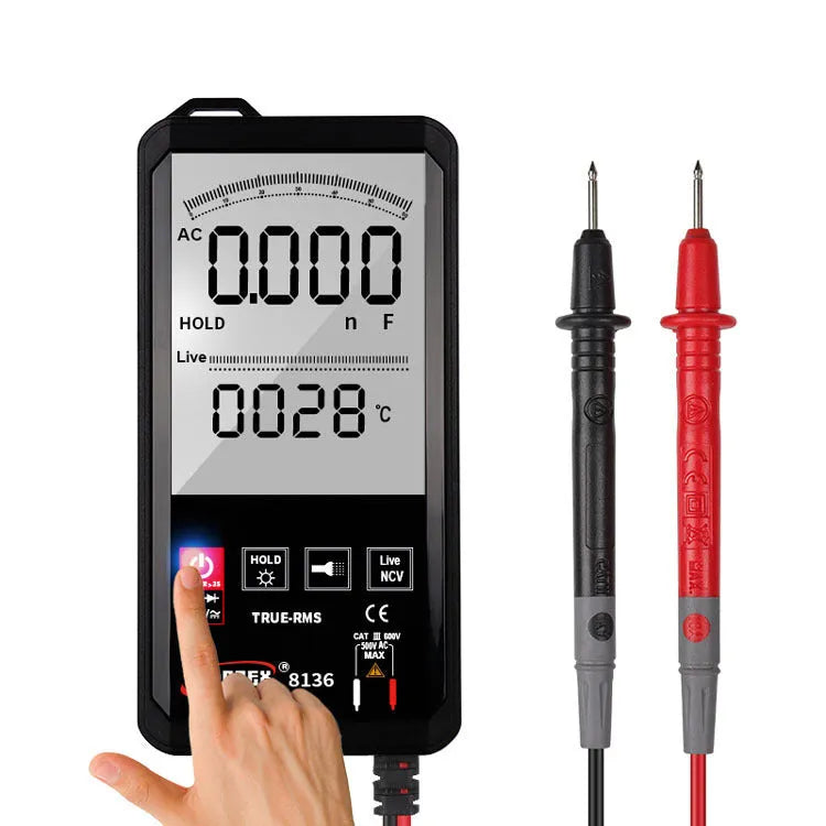 Hanyan 8136 large-screen intelligent digital multimeter with touch interface, digital-analog display, and automatic buzzer for student use