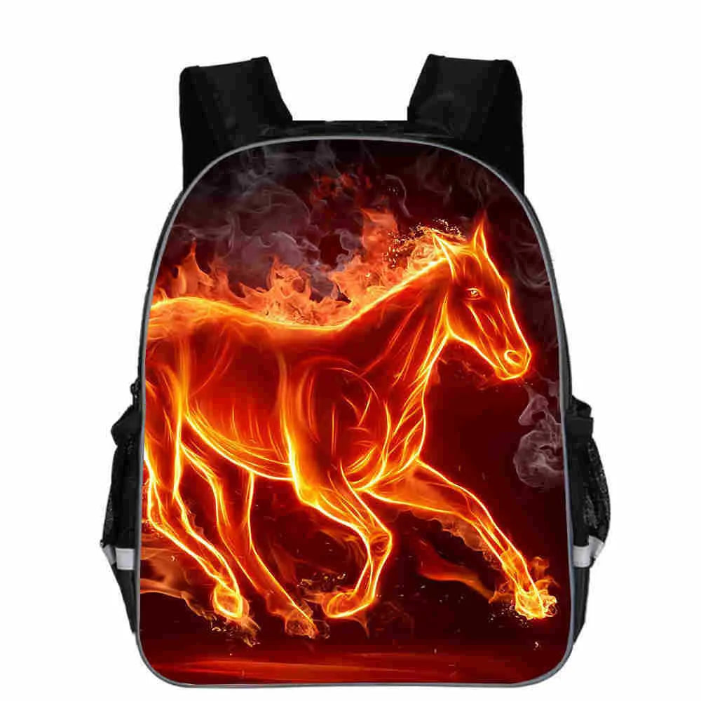 Horse cartoon backpack with animal head design and lightening graphics in multiple colour options