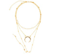 Fashion multilayer crescent moon choker necklace with bead chain initial pendant in gold finish