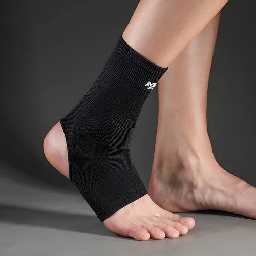 Black nylon ankle support brace for running and climbing sports with compression fit