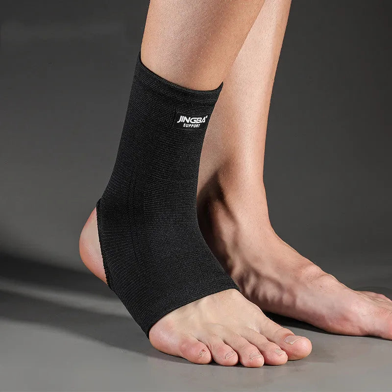Black nylon ankle support brace for running and climbing sports with compression fit