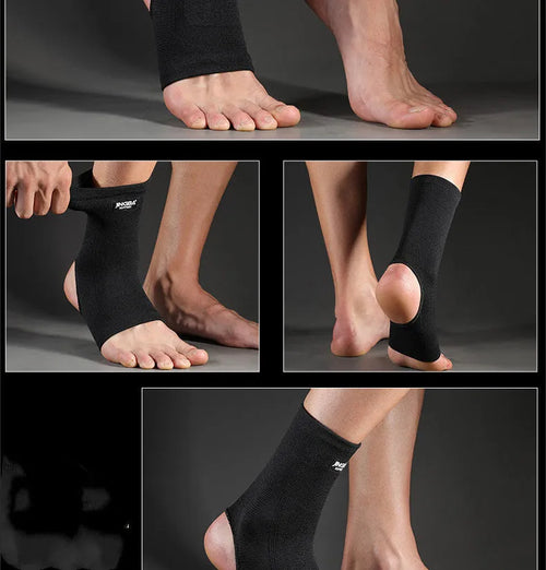 Black nylon ankle support brace for running and climbing sports with compression fit