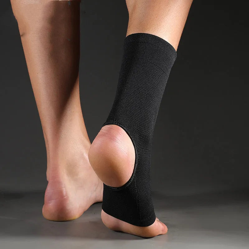 Black nylon ankle support brace for running and climbing sports with compression fit