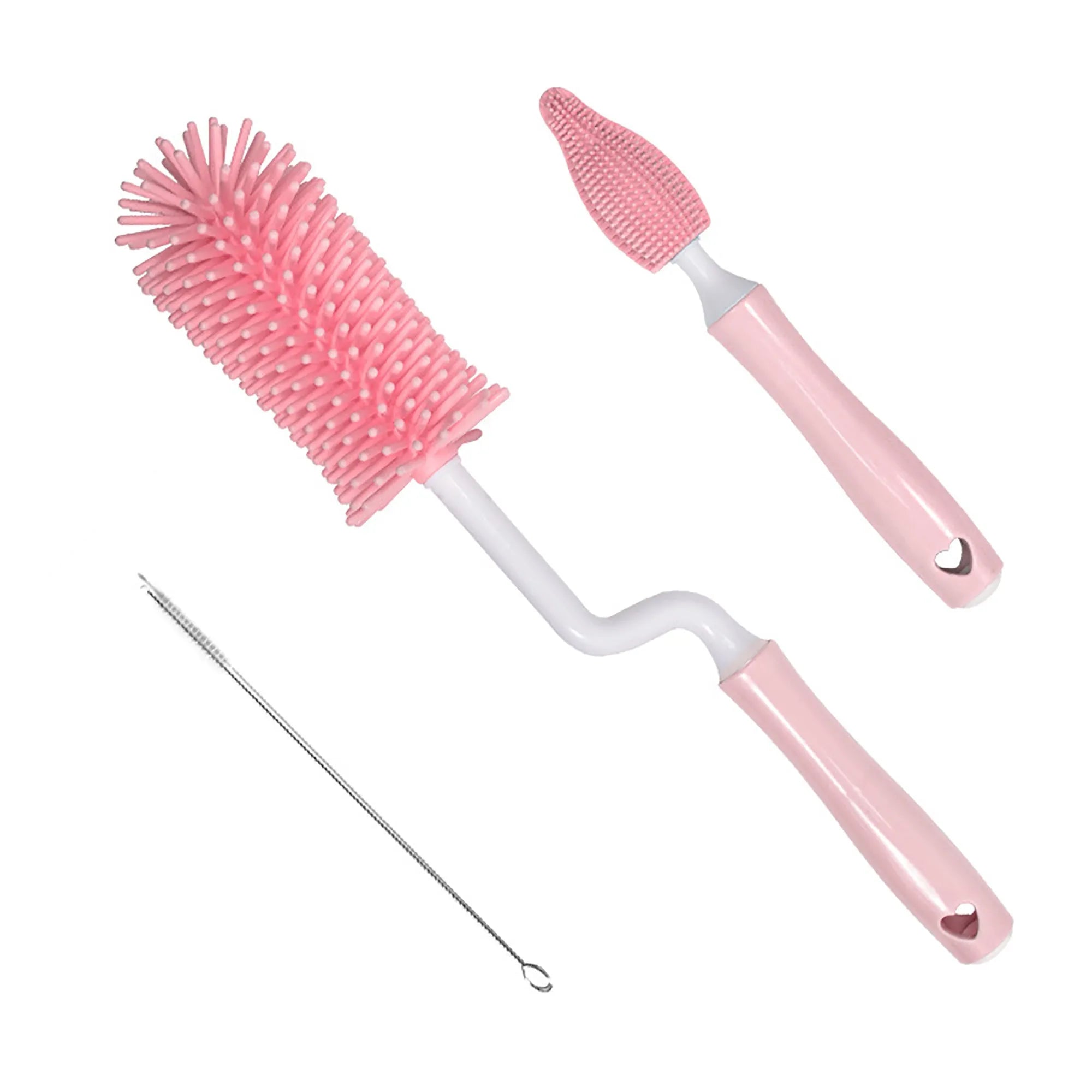 Silicone baby bottle cleaning brush set with straw cleaner in assorted colours