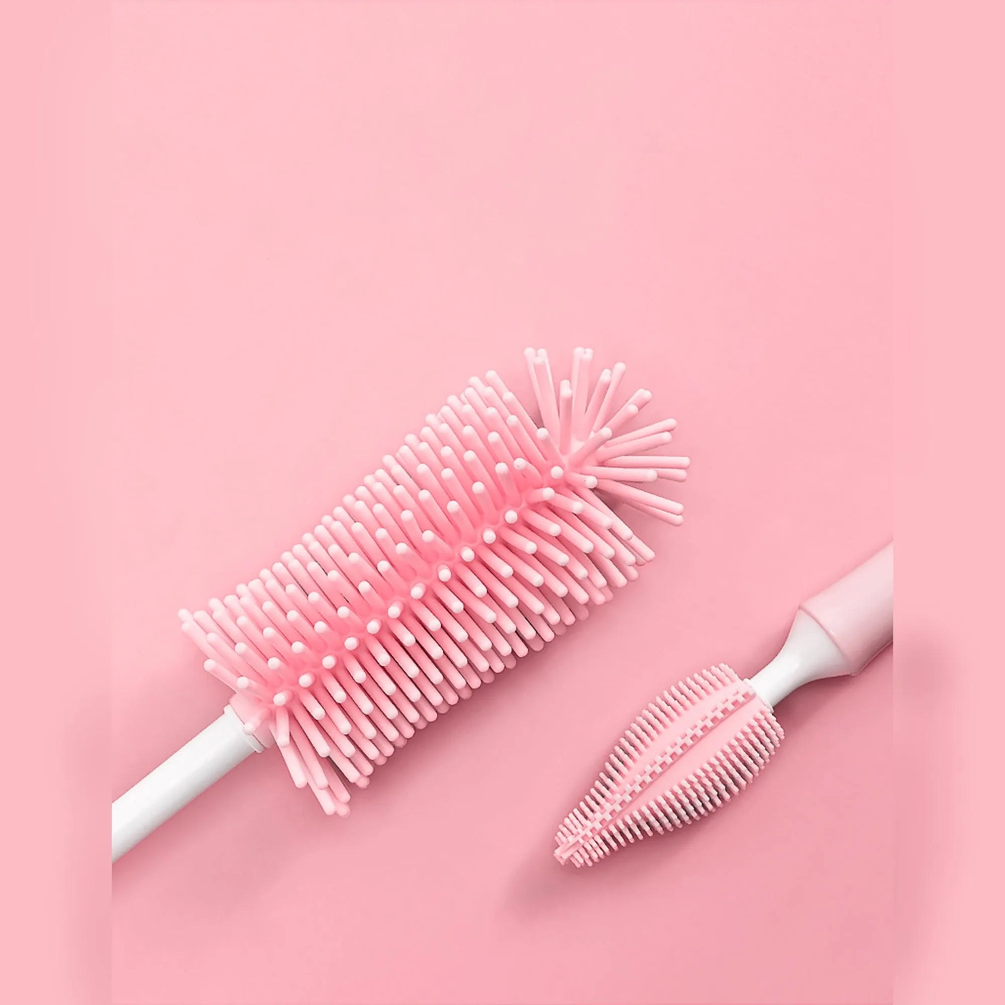 Silicone baby bottle cleaning brush set with straw cleaner in assorted colours