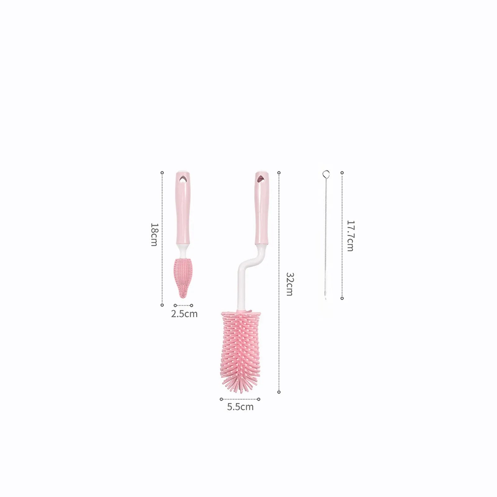 Silicone baby bottle cleaning brush set with straw cleaner in assorted colours