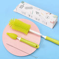 Silicone baby bottle cleaning brush set with straw cleaner in assorted colours