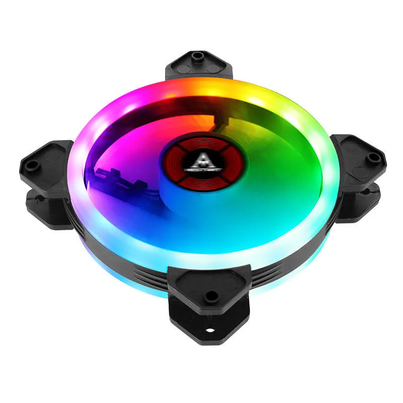 12cm camouflage-pattern PC cooling fan with glowing RGB centre hub