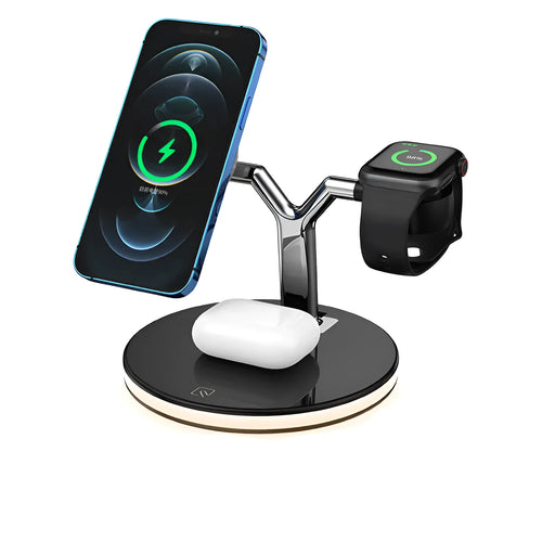 Black 15W three-in-one magnetic wireless charger for Apple devices