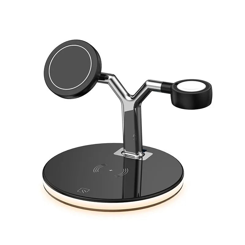 Black 15W three-in-one magnetic wireless charger for Apple devices