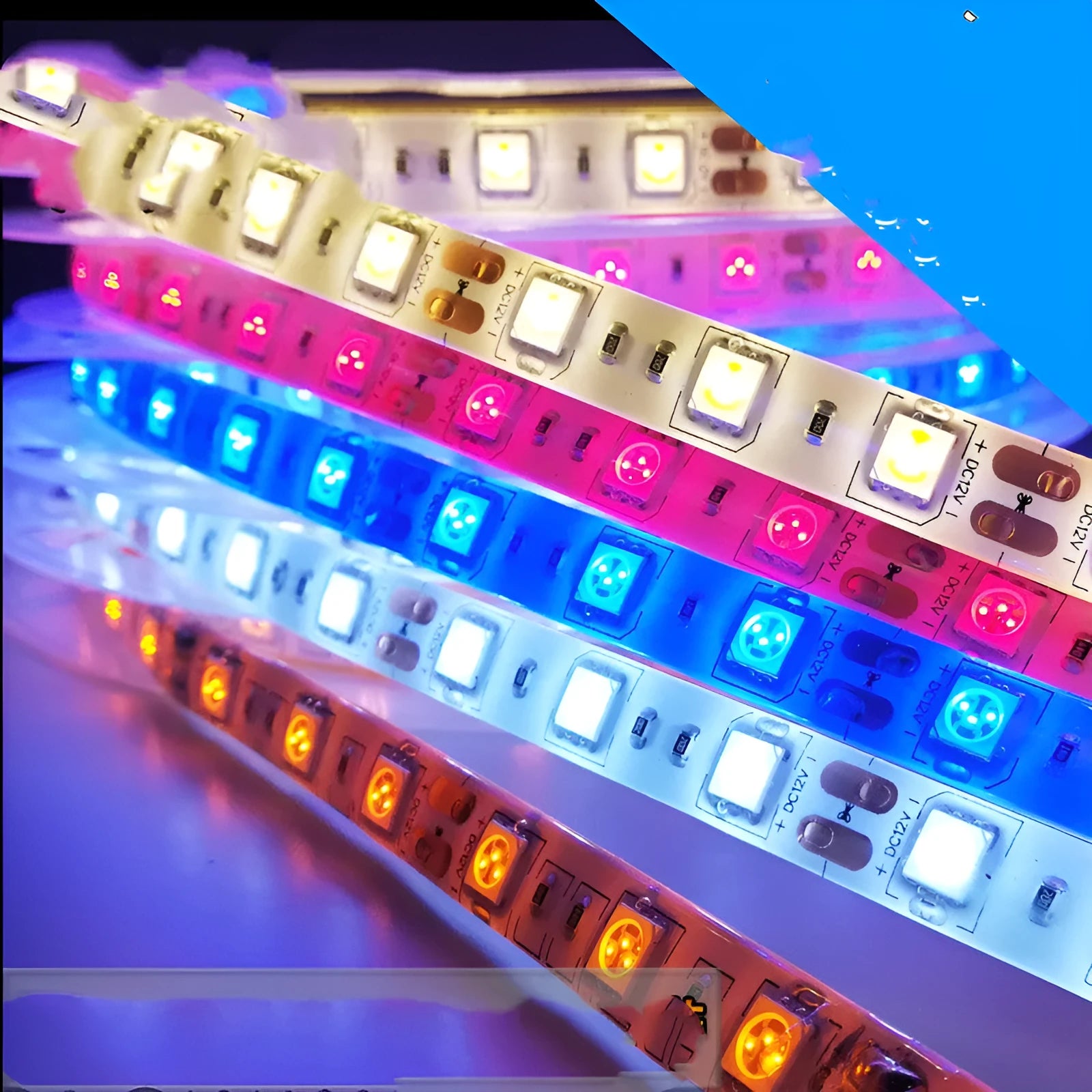 Epoxy waterproof flexible LED light strip showing 5050 beads and 10mm width