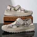 Men's casual sandals with genuine leather upper and mesh lining in elastic band style