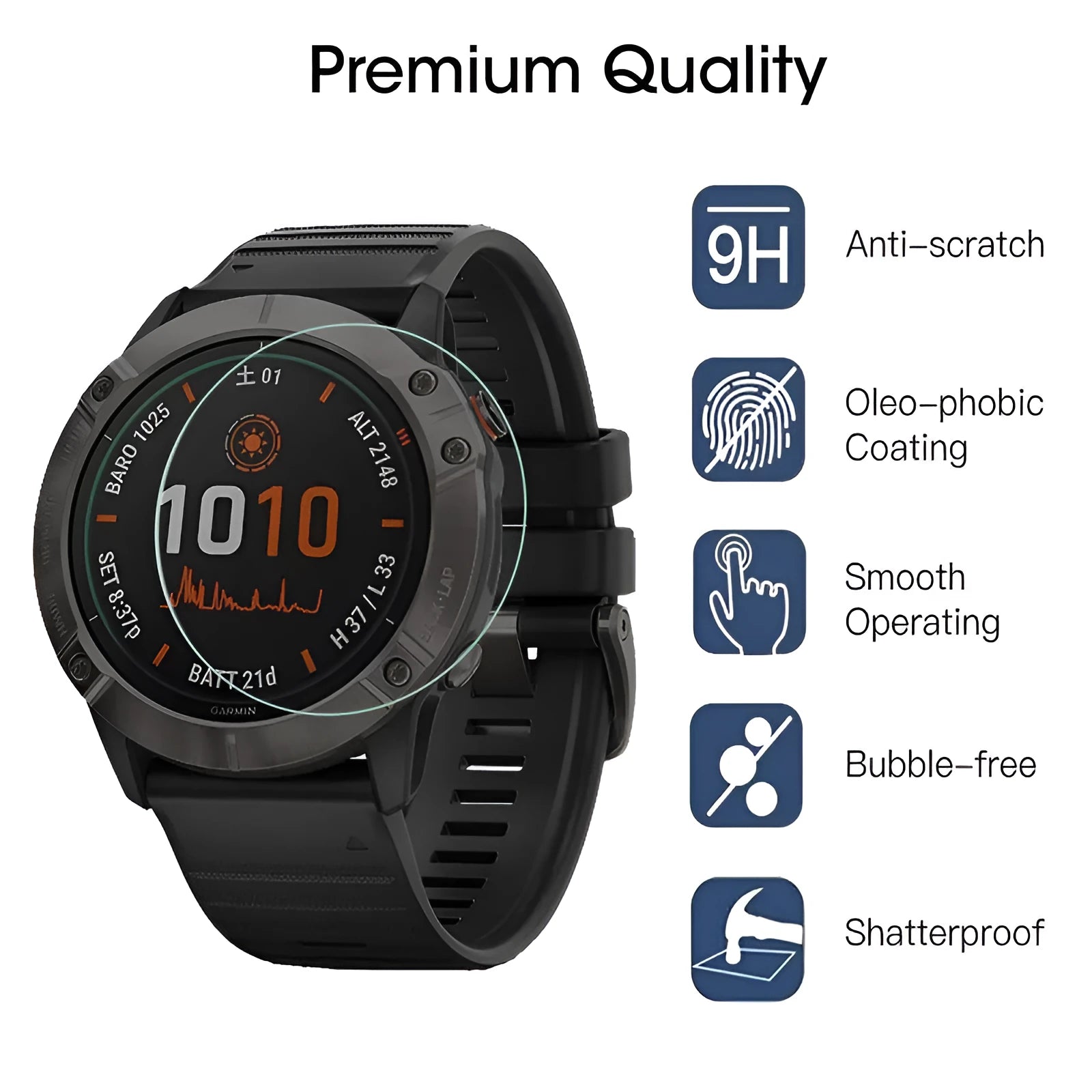 Transparent tempered glass screen protector for Garmin Fenix 6x Pro watch