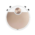 Golden and silver robot vacuum cleaner with remote control measuring 300mm square
