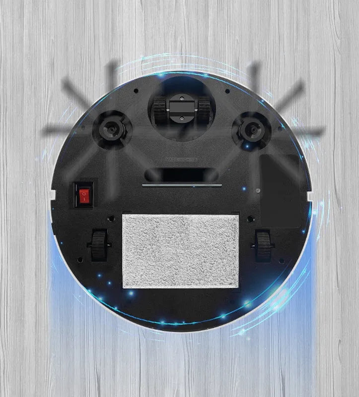 Golden and silver robot vacuum cleaner with remote control measuring 300mm square
